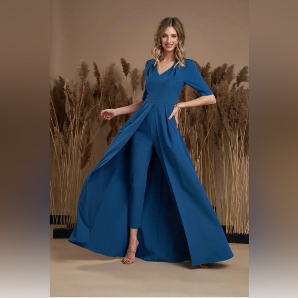 Kay Unger Teal-Blue Jumpsuit Gown